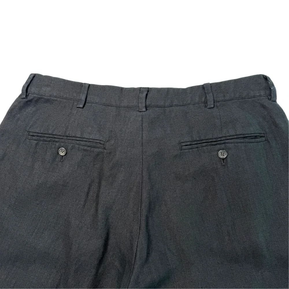 Vintage 90s Polo Ralph Lauren Mens Flat Front Linen Pants 34x32 Black Preppy
